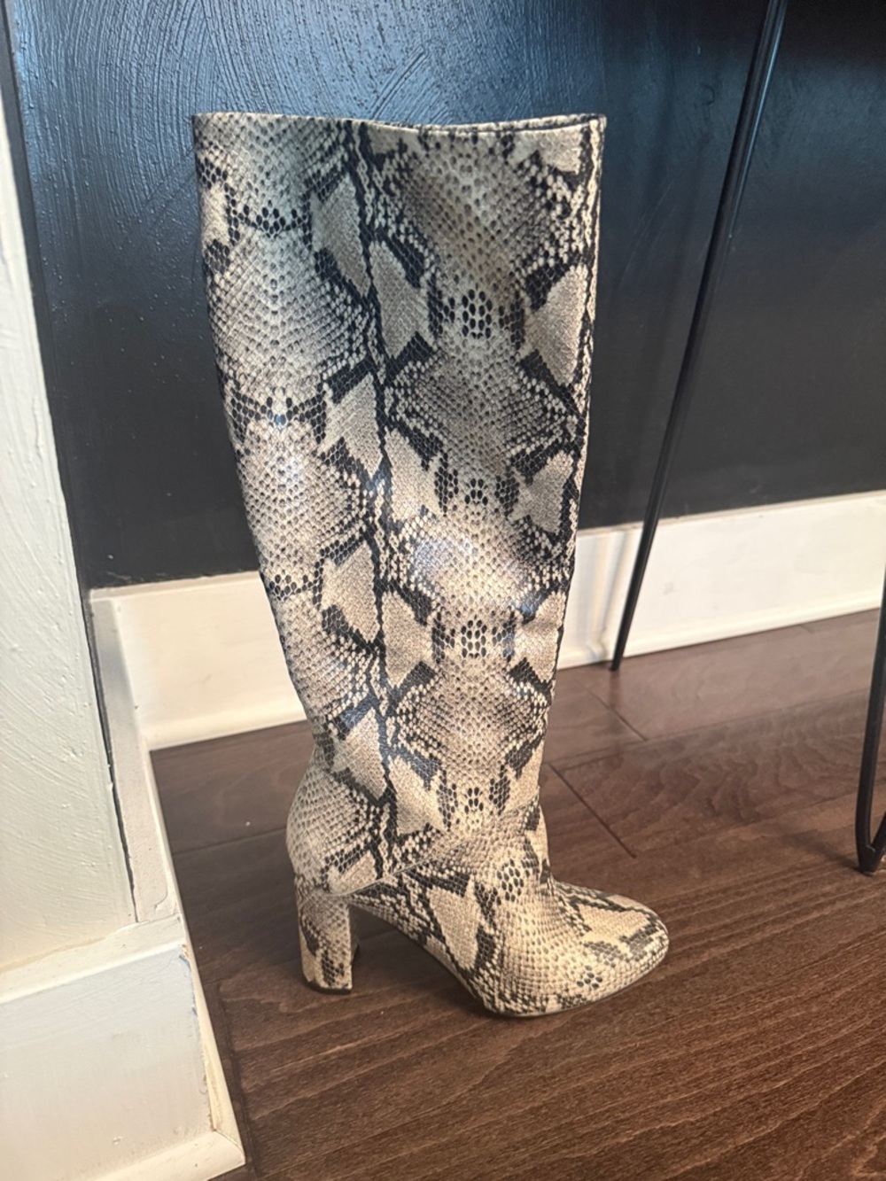 Cole Haan Snake-Print Knee Boots in Beige and Black